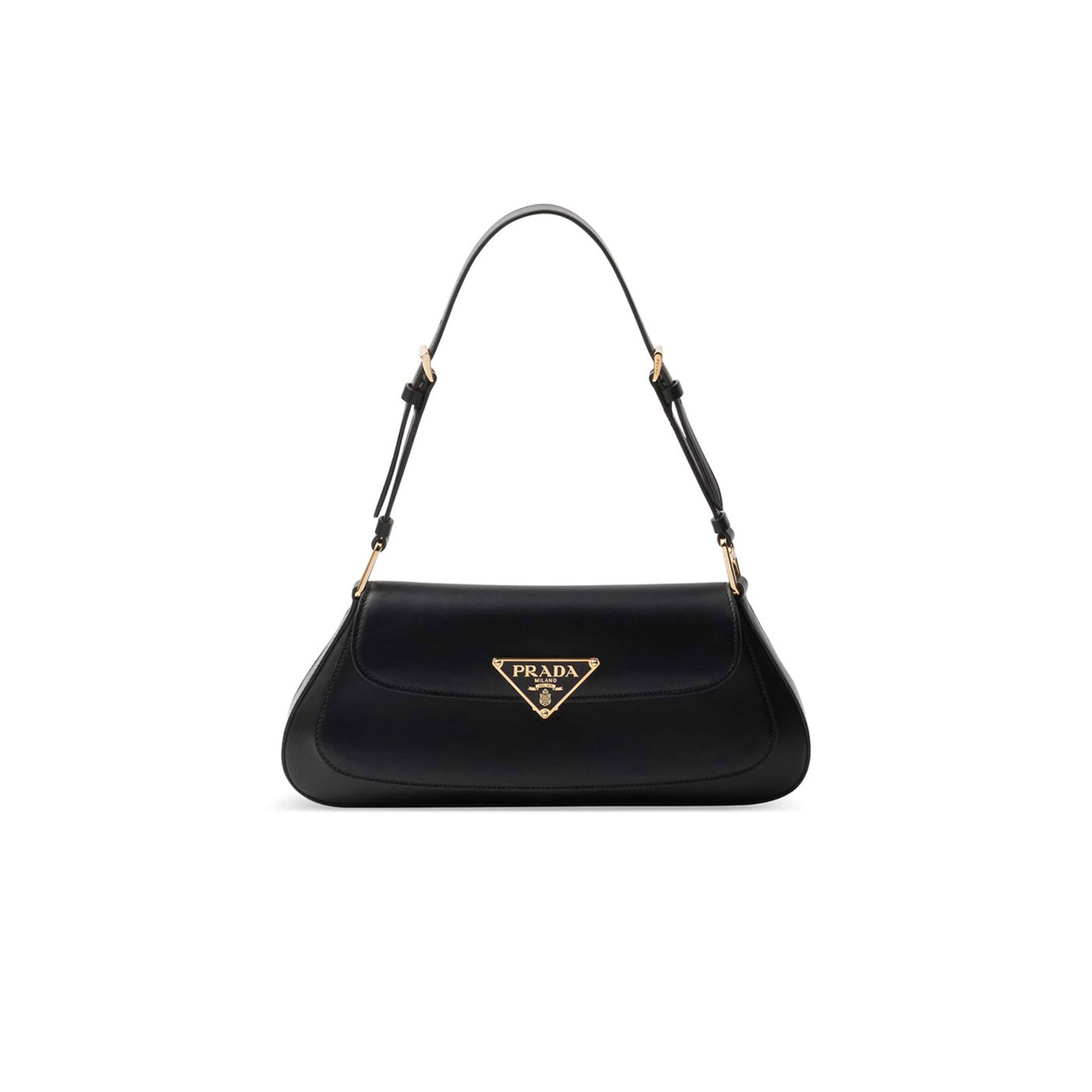 PRADA ENAMELED METAL TRIANGLE-LOGO LEATHER SHOULDER BAG 1BD344 (31*13.5*4cm) 